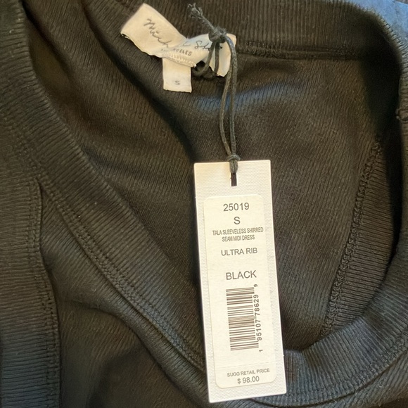 NWT Michael Stars Tala Sleeveless Shirred Seam Midi Dress Black Sz S - Picture 9 of 9